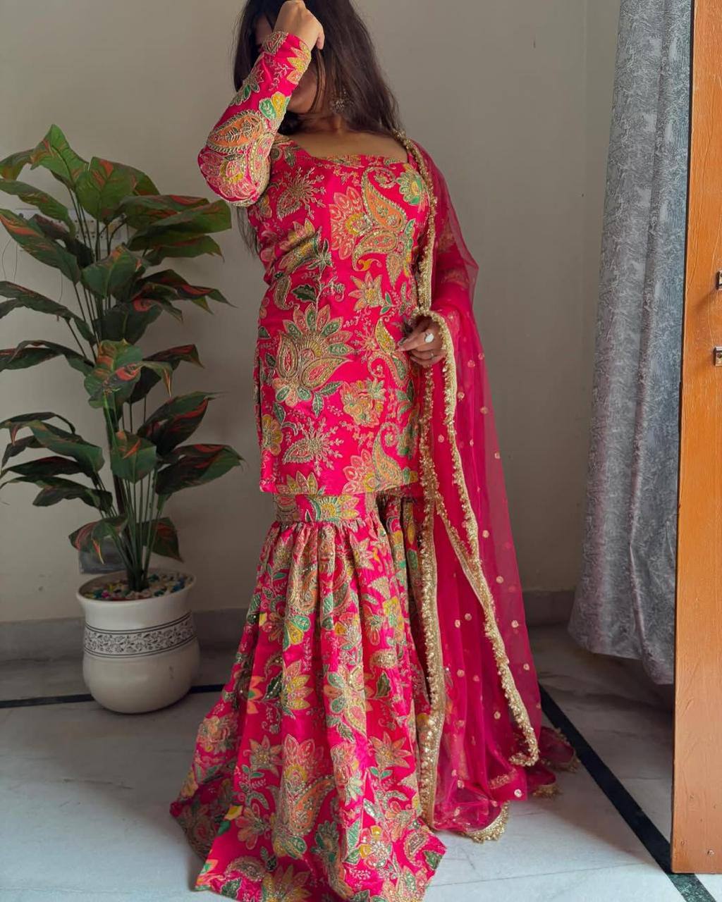 CHINON WITH SEQUANCE EMBROIDERY WORK SUIT WITH FULL FLAIR WORK SHARARA