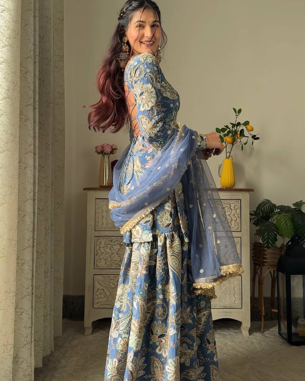 CHINON WITH SEQUANCE EMBROIDERY WORK SUIT WITH FULL FLAIR WORK SHARARA
