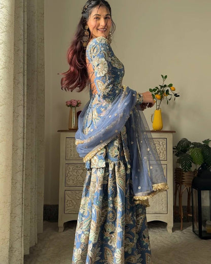 CHINON WITH SEQUANCE EMBROIDERY WORK SUIT WITH FULL FLAIR WORK SHARARA