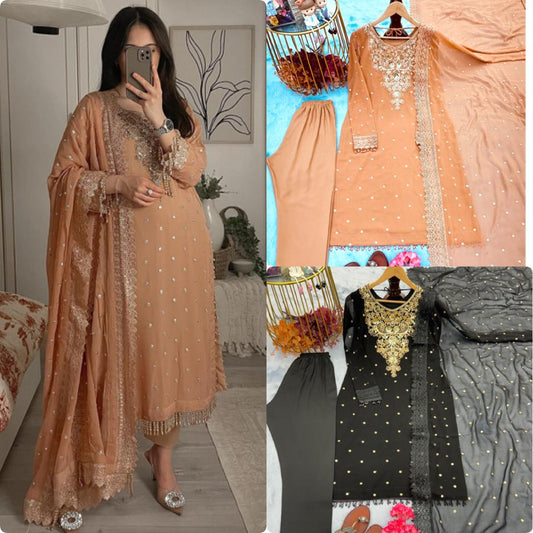 WEDDING Wear Look Heavy Faux Georgette Top Bottom & Dupatta Set