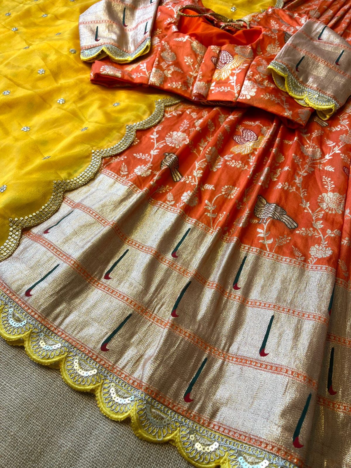 MUNIYA PAITHANI LEHENGHA aithani Dola  silk with embroidery cut work lace  Lehengha