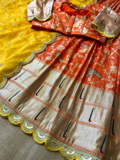 MUNIYA PAITHANI LEHENGHA aithani Dola  silk with embroidery cut work lace  Lehengha