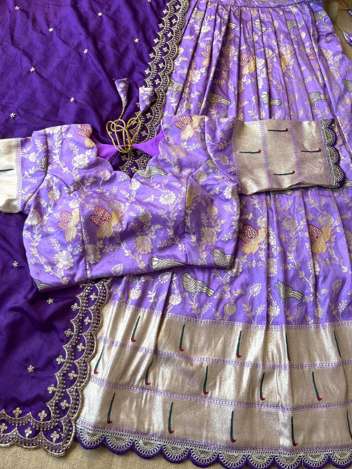 MUNIYA PAITHANI LEHENGHA aithani Dola  silk with embroidery cut work lace  Lehengha