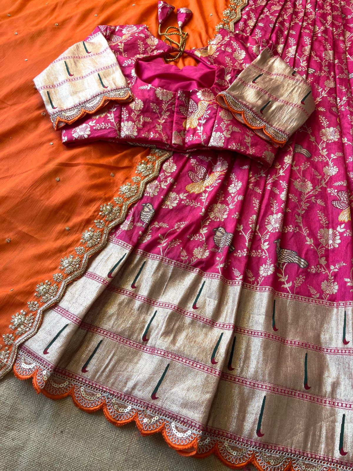 MUNIYA PAITHANI LEHENGHA aithani Dola  silk with embroidery cut work lace  Lehengha