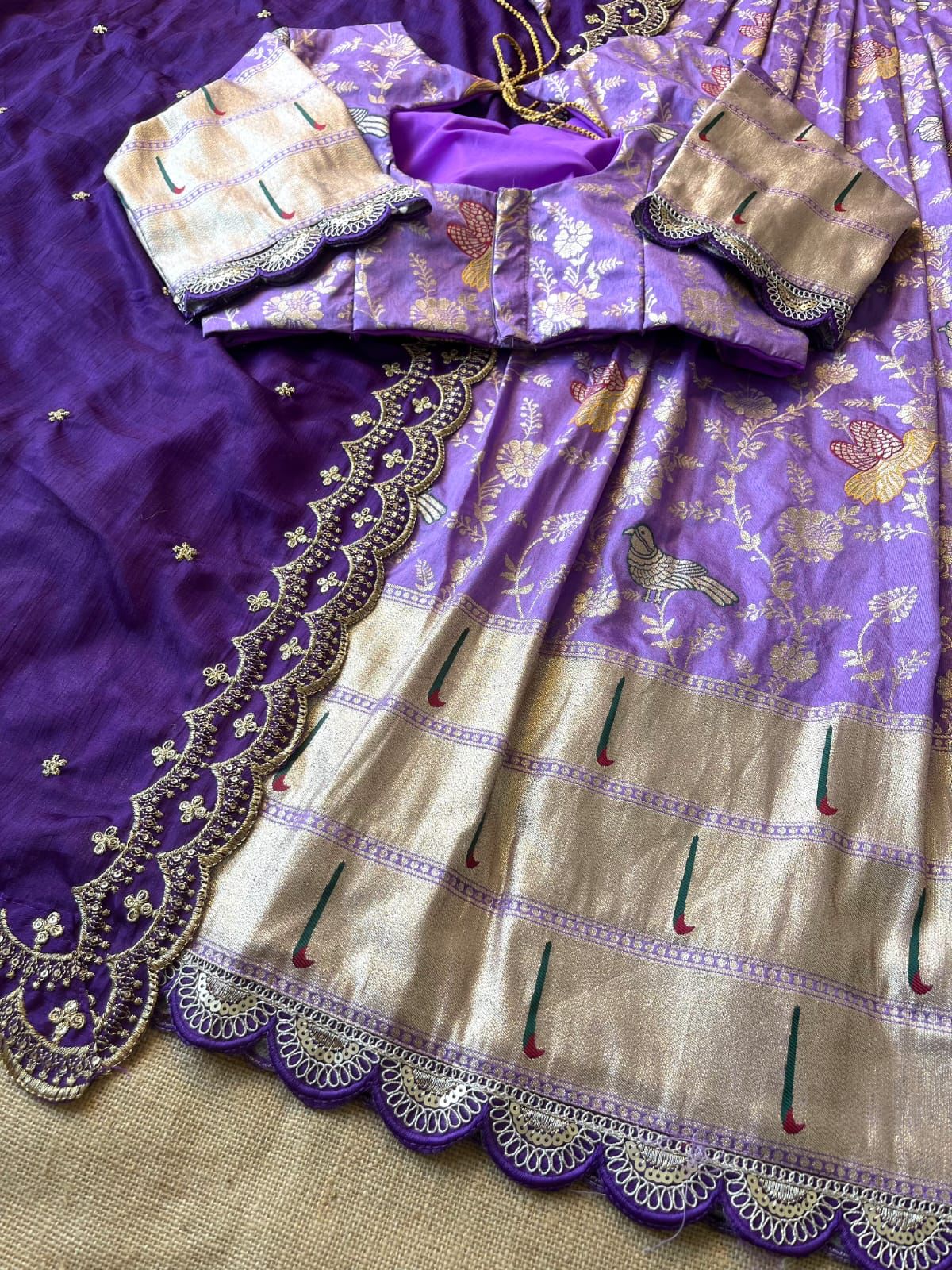 MUNIYA PAITHANI LEHENGHA aithani Dola  silk with embroidery cut work lace  Lehengha