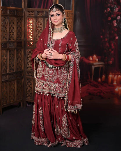 Đěsigner Party Wear Look Heavy Faux Georgette Top Plazzo & Dupatta Set