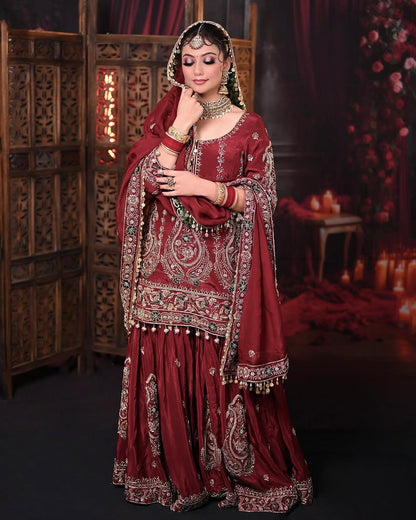 Đěsigner Party Wear Look Heavy Faux Georgette Top Plazzo & Dupatta Set