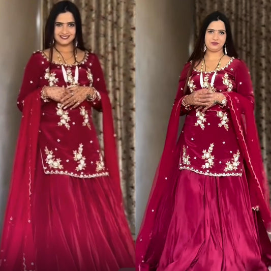 Top Lehenga  Natural Crep Silk Full sleeve(Full stitched)