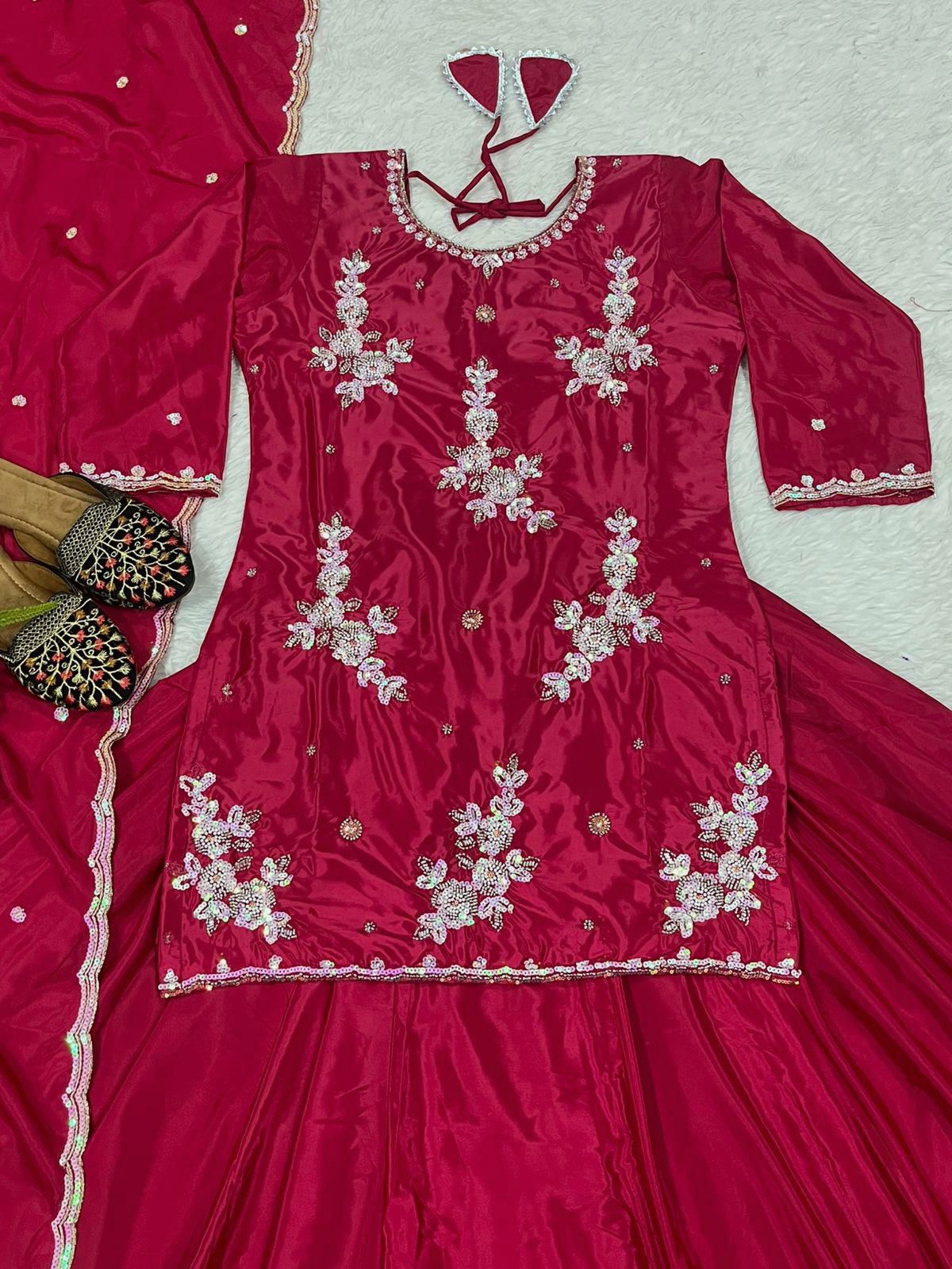 Top Lehenga  Natural Crep Silk Full sleeve(Full stitched)
