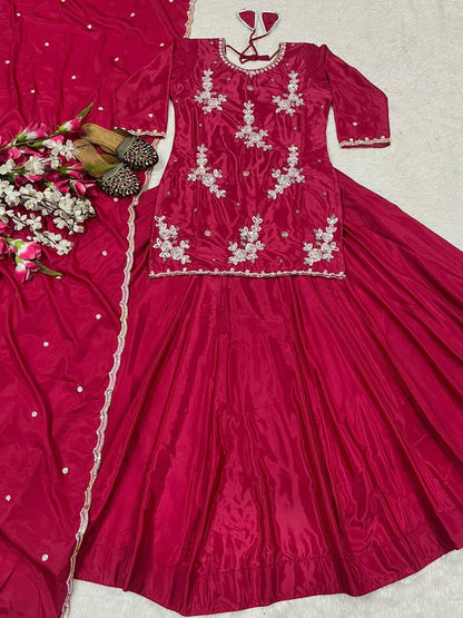 Top Lehenga  Natural Crep Silk Full sleeve(Full stitched)
