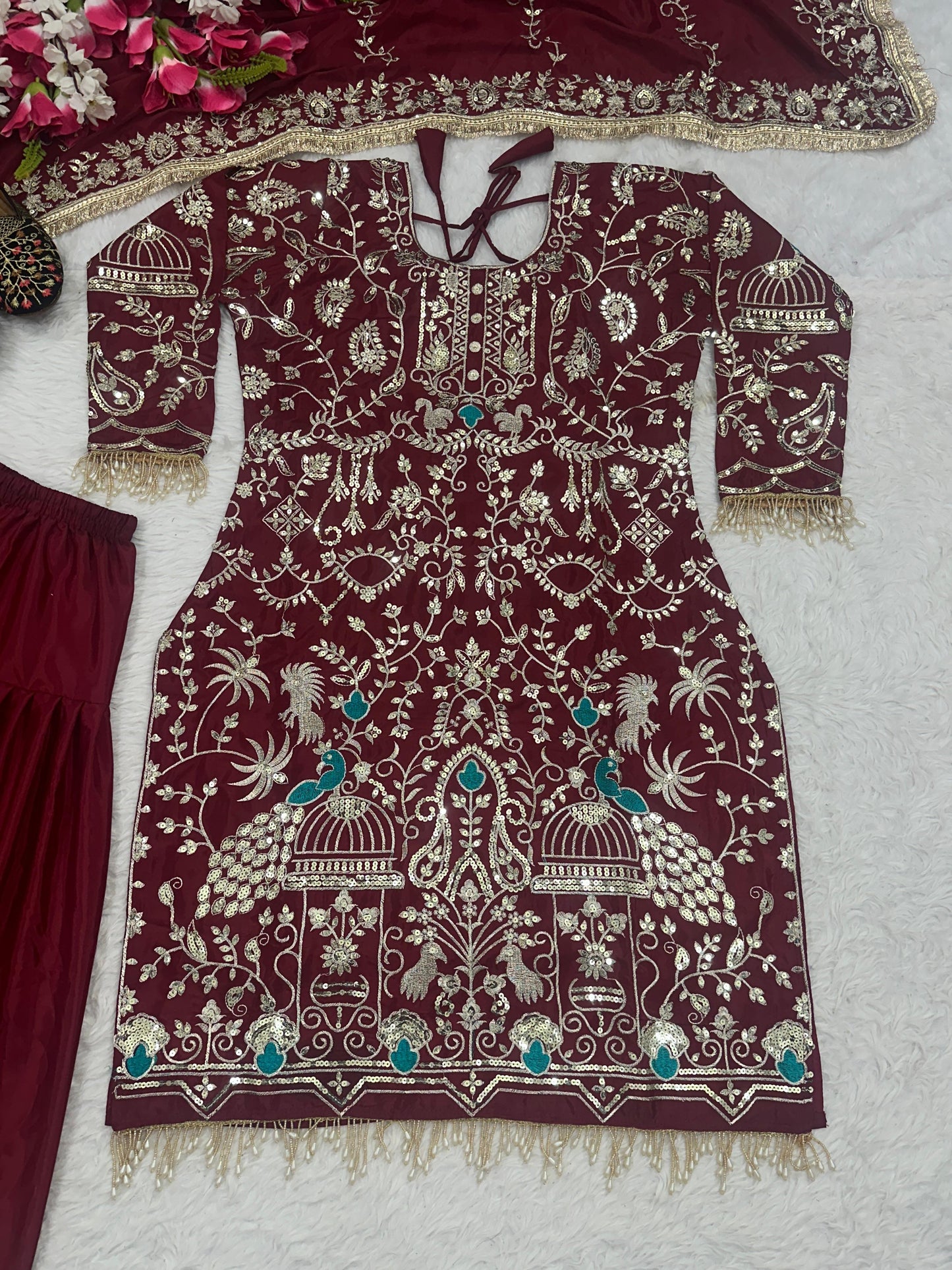Designer Party Wear Look Top  Dhoti Salwar and Dupatta