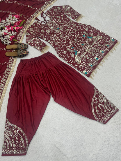 Designer Party Wear Look Top  Dhoti Salwar and Dupatta