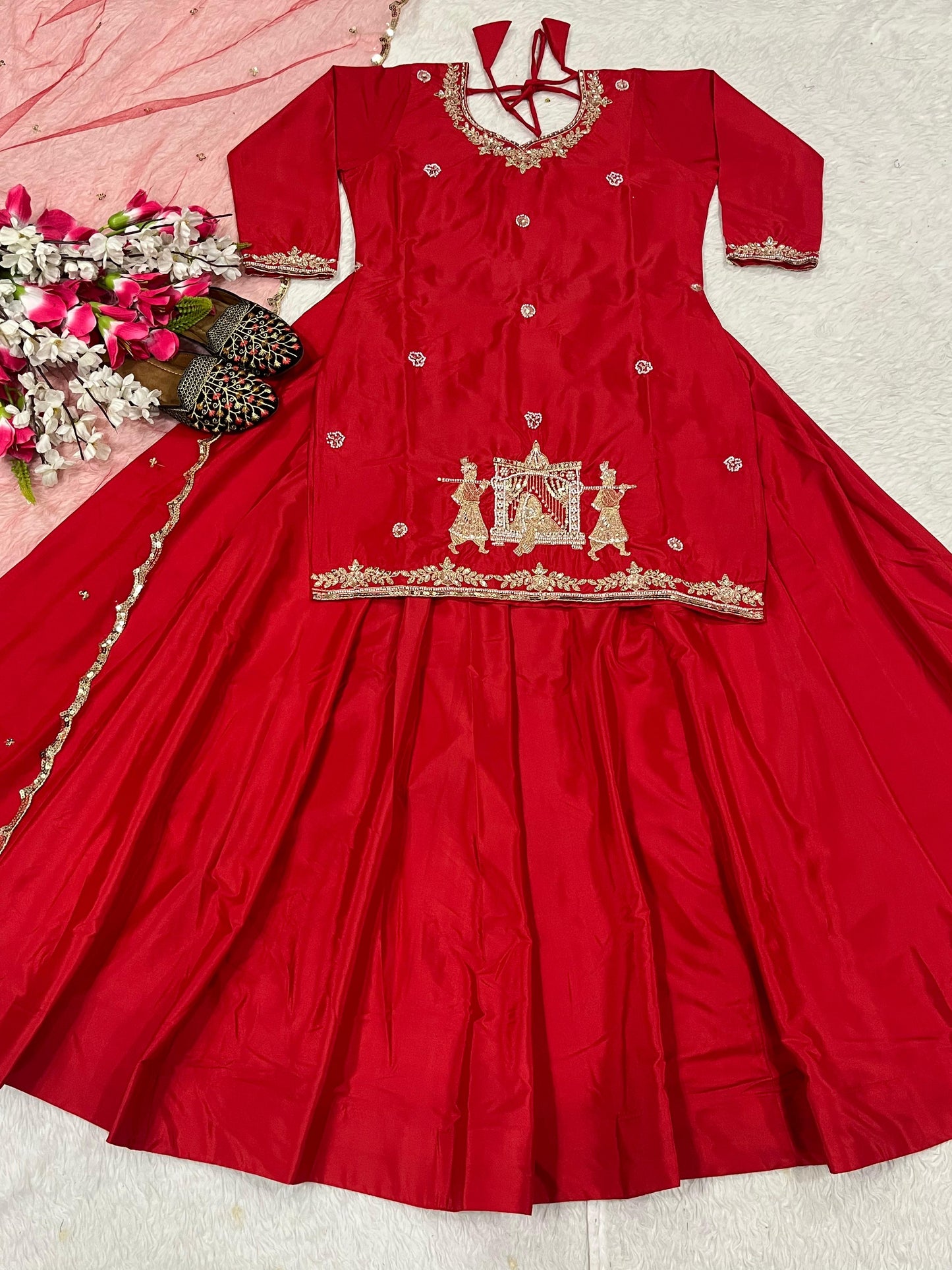 top Lehenga Natural Crep Silk Full sleeve(Full stitched)