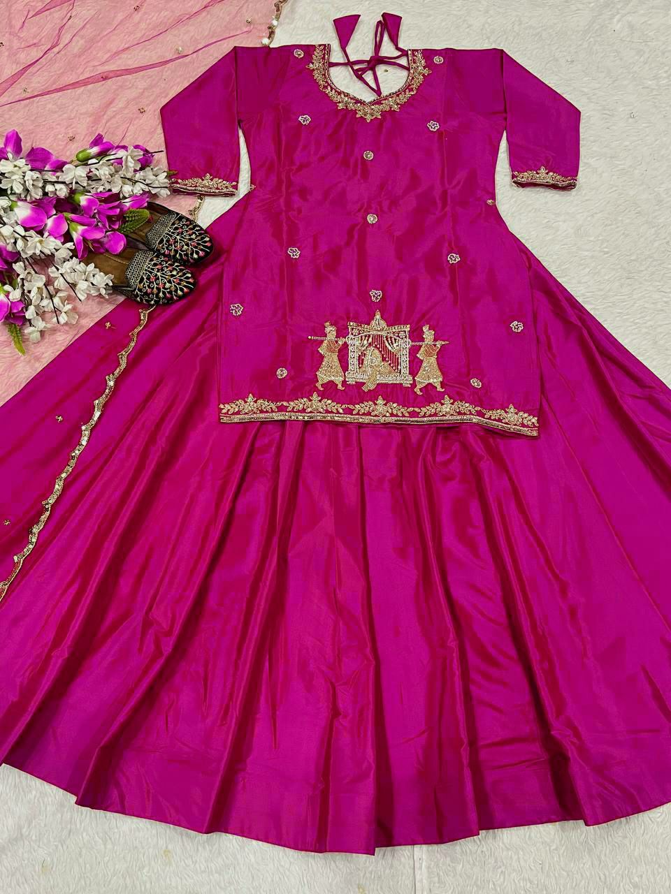 top Lehenga Natural Crep Silk Full sleeve(Full stitched)
