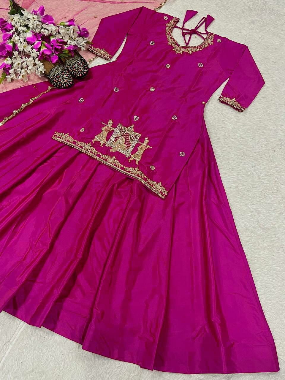 top Lehenga Natural Crep Silk Full sleeve(Full stitched)
