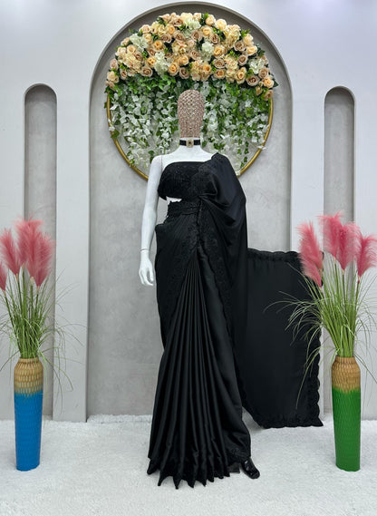 Looking some one for this same colour beautiful Designer Saree on Satin Silk Febric  with Thred & Sequnce work Blouse on Soft net Febric with Thred with Sequnce work and Belt on also Satin silk febric