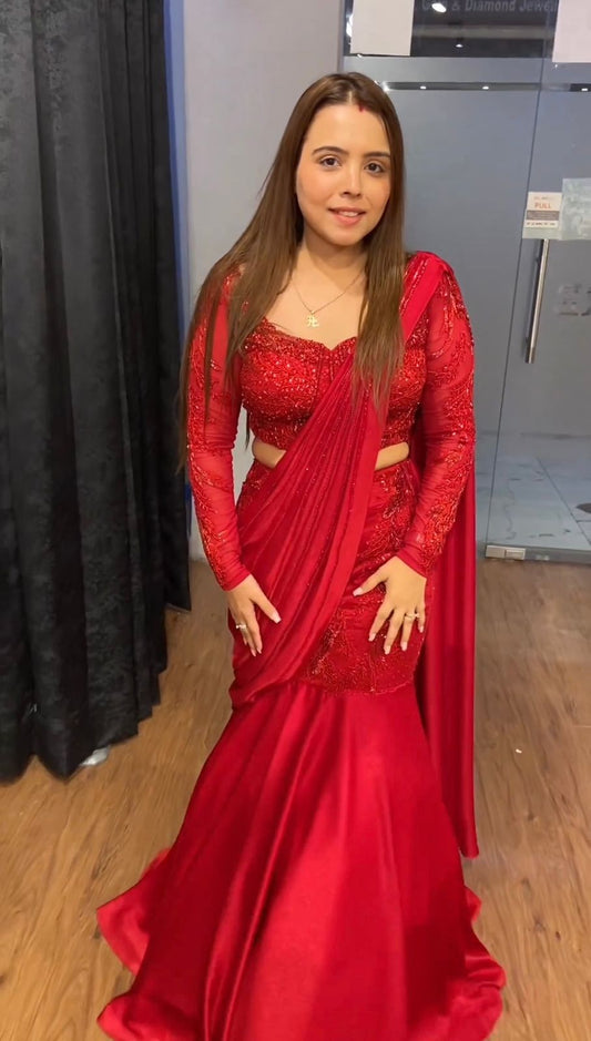 Looking some one for this same colour beautiful Designer Party Wear Lehngha Saree on Satin Silk febric with Thred with Sequence work and blouse on Soft Net febric with inner and Thred with Sequnce work
