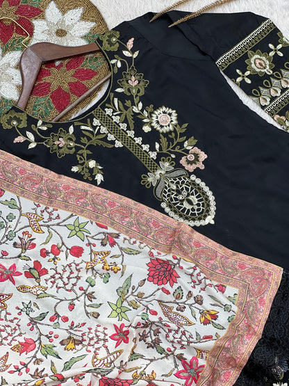 NEW FASHIONABLE COLLECTION 3 PIECE FANCY KURTI WITH BOTTOM AND PRINTED DUPATTA