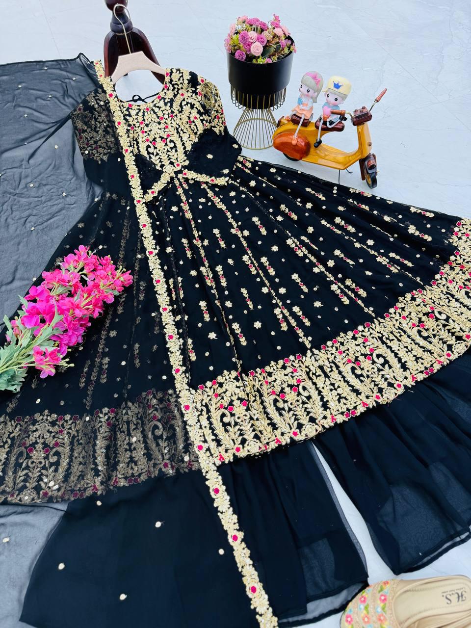 Designer Party Top Pallazo & Dupatta Set