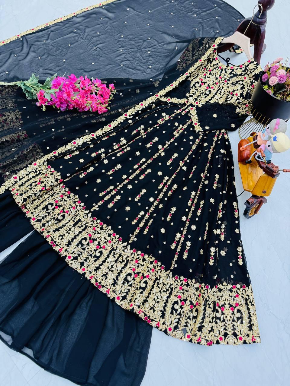 Designer Party Top Pallazo & Dupatta Set