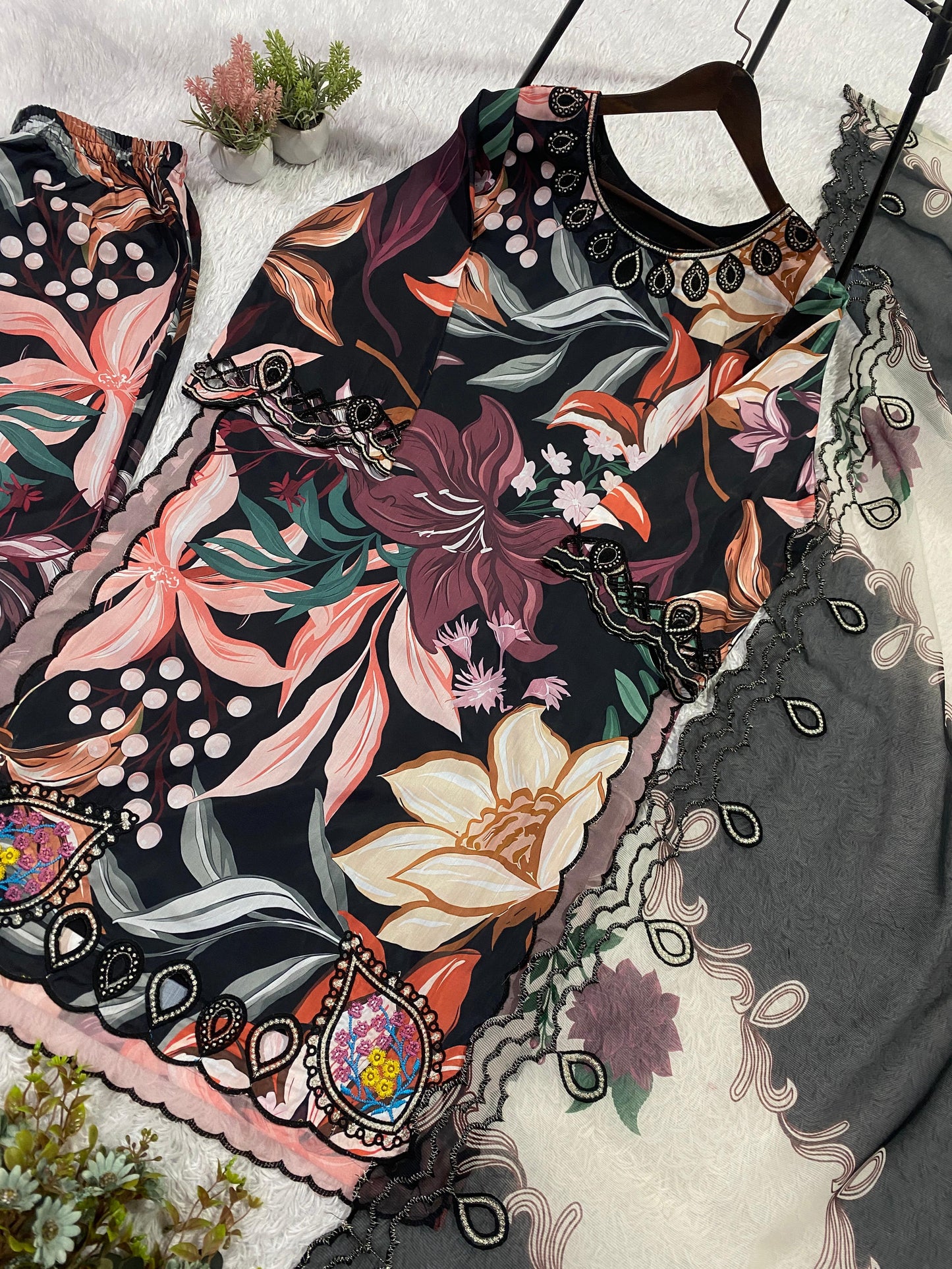 THIS SUMMER SEASON WEAR OUR BEAUTIFUL & COLOUR FULL WITH EMBROIDERED CUTWORKED TOP, PANT WITH DUPATTA