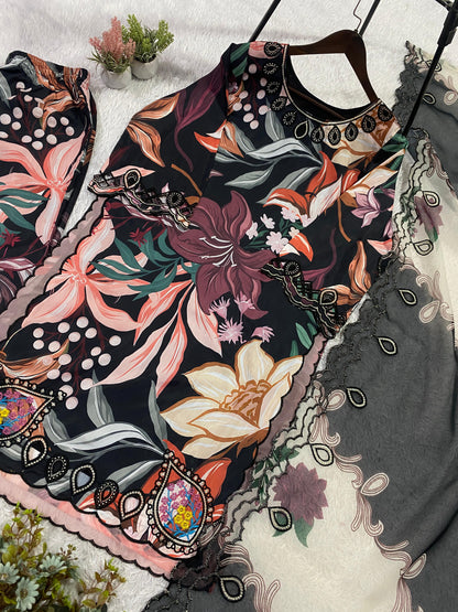 THIS SUMMER SEASON WEAR OUR BEAUTIFUL & COLOUR FULL WITH EMBROIDERED CUTWORKED TOP, PANT WITH DUPATTA