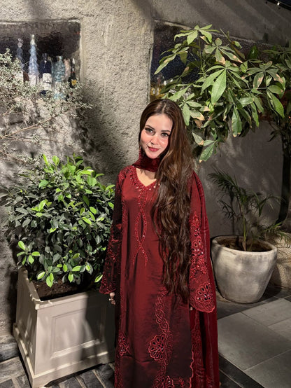 HIS WEDDING SEASON WEAR PAKISTANI SUIT WITH SEQUENCE EMBROIDERED AND CUT WORKED TOP, PLAZZO AND DUPATTA