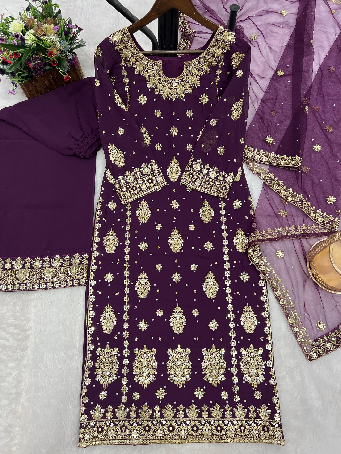 3 PIECE STYLISH KURTI DUPATTA WITH BEAUTIFUL PLAZZO