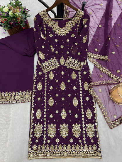 3 PIECE STYLISH KURTI DUPATTA WITH BEAUTIFUL PLAZZO