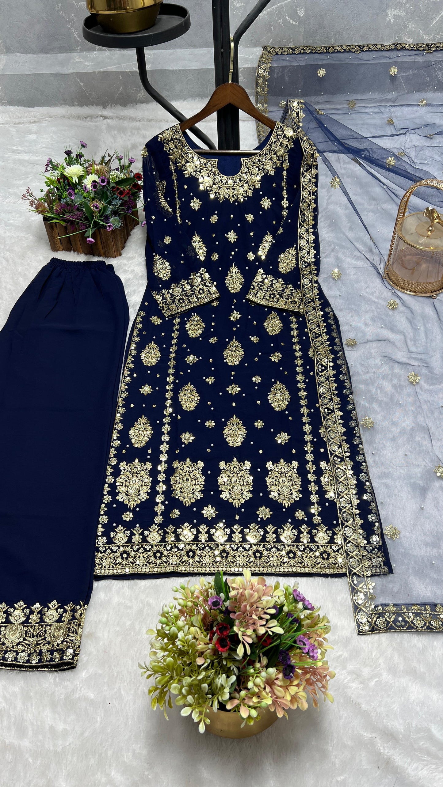 3 PIECE STYLISH KURTI DUPATTA WITH BEAUTIFUL PLAZZO