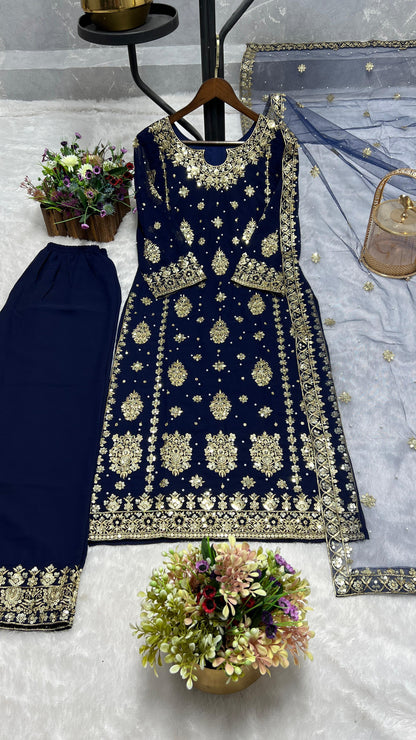 3 PIECE STYLISH KURTI DUPATTA WITH BEAUTIFUL PLAZZO