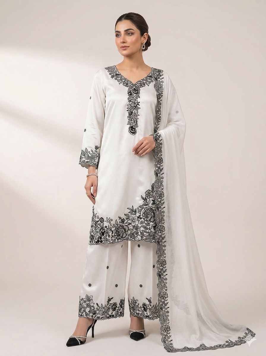 THIS EID 🌙 WEAR OUR SEQUENCE EMBROIDERY WORKED TOP, PLAZZO WITH DUPATTA
