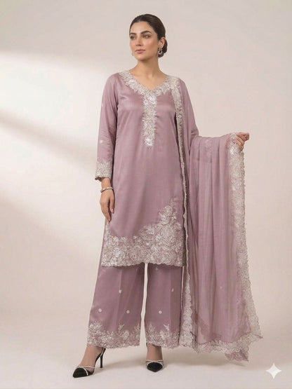 THIS EID 🌙 WEAR OUR SEQUENCE EMBROIDERY WORKED TOP, PLAZZO WITH DUPATTA