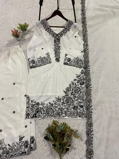 THIS EID 🌙 WEAR OUR SEQUENCE EMBROIDERY WORKED TOP, PLAZZO WITH DUPATTA