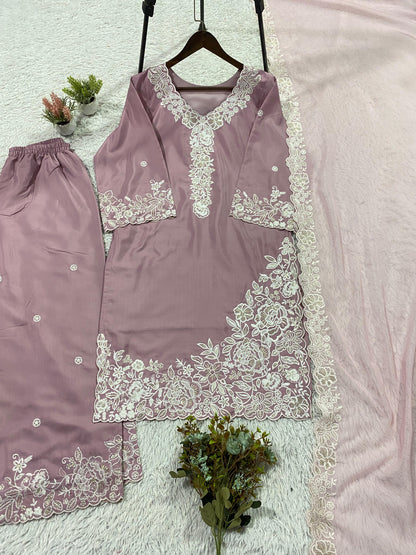 THIS EID 🌙 WEAR OUR SEQUENCE EMBROIDERY WORKED TOP, PLAZZO WITH DUPATTA