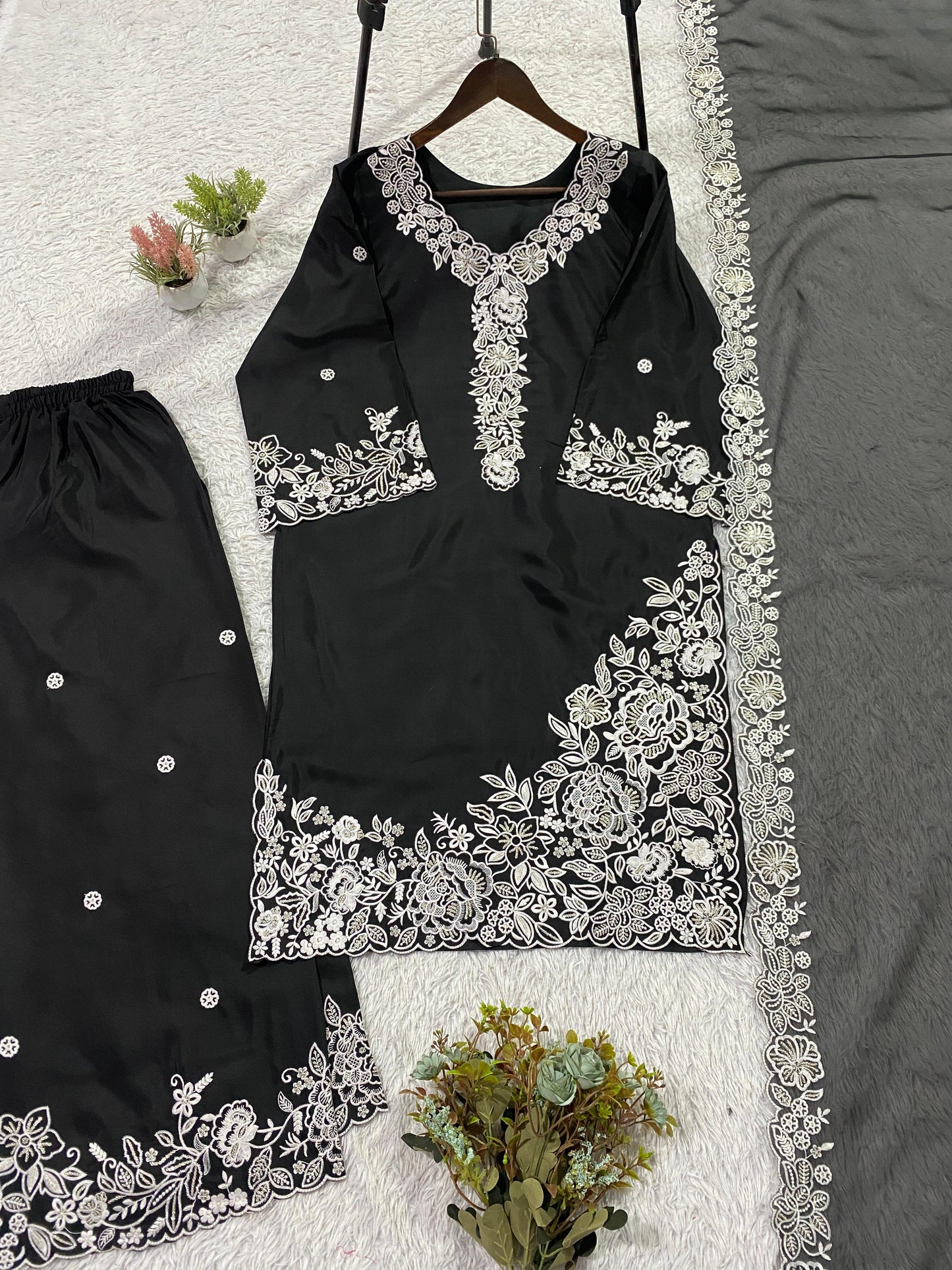 THIS EID 🌙 WEAR OUR SEQUENCE EMBROIDERY WORKED TOP, PLAZZO WITH DUPATTA