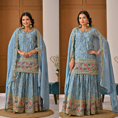 New Designer Party Wear Look Top , Sharara Plazzo  and Dupatta