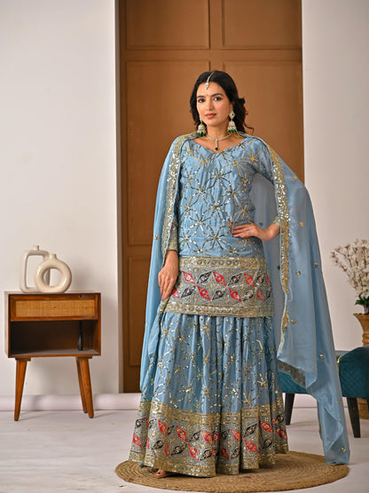 New Designer Party Wear Look Top , Sharara Plazzo  and Dupatta
