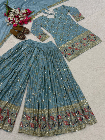 New Designer Party Wear Look Top , Sharara Plazzo  and Dupatta