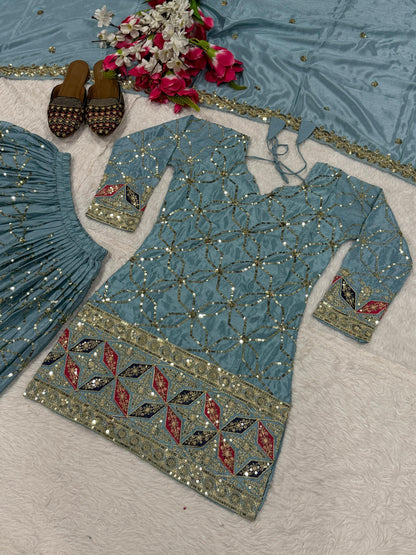 New Designer Party Wear Look Top , Sharara Plazzo  and Dupatta