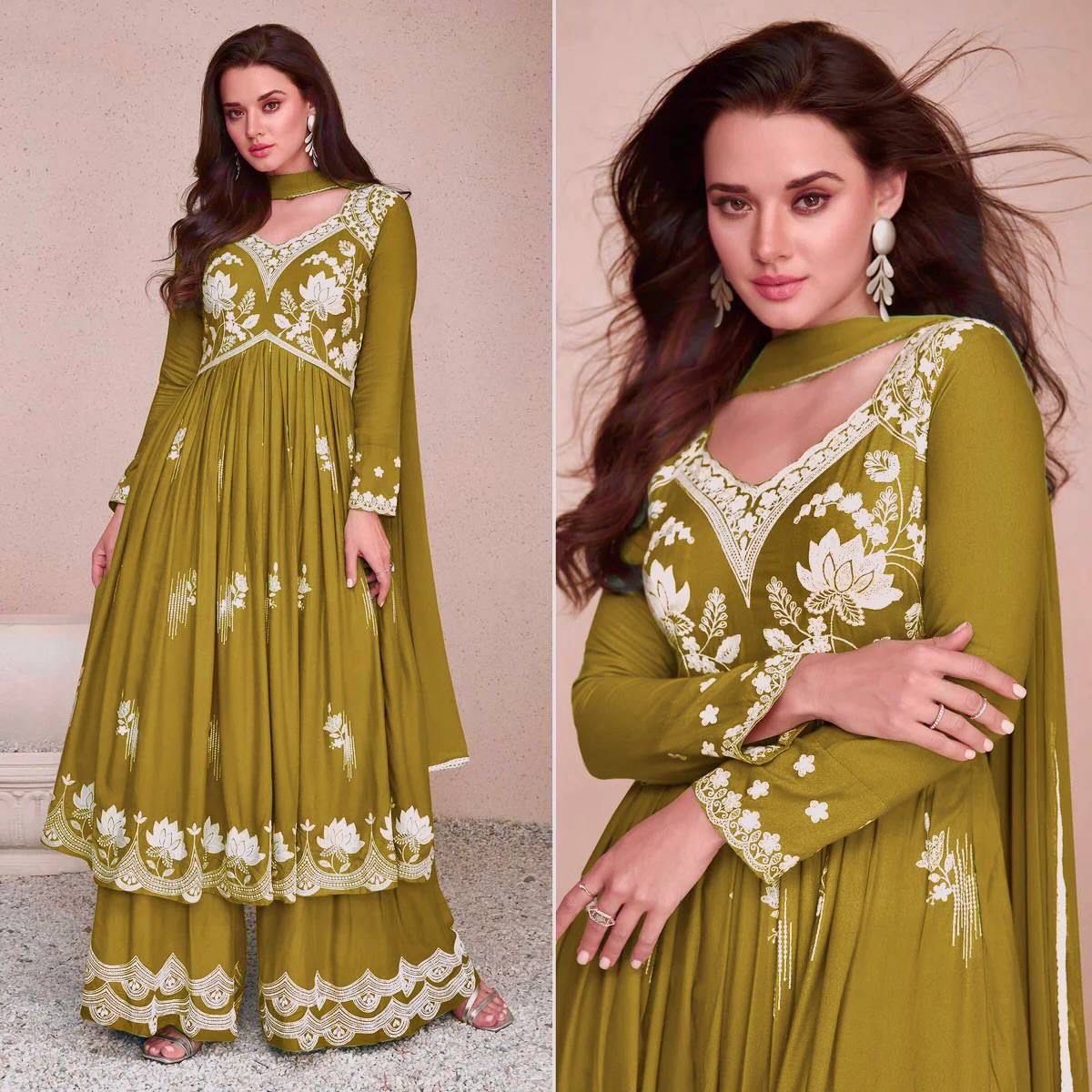 3 PIECE ANARKALI GOWN, PLAZZO WITH BEAUTIFUL DUPATTA