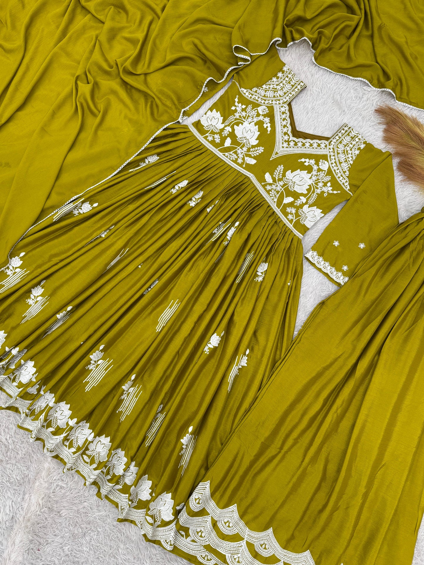 3 PIECE ANARKALI GOWN, PLAZZO WITH BEAUTIFUL DUPATTA