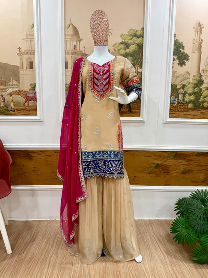 NEW LAUNCHING HEAVY 3 PIECES SUIT PAIR WITH EMBROIDERY WORK & FANCY LACE