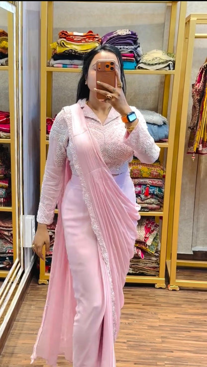NEW SUPERHIT TRENDING READY TO WEAR SAREE WITH EMBROIDERED STYLIST BLOUSE & ON FAUX GEORGETTE FABRIC