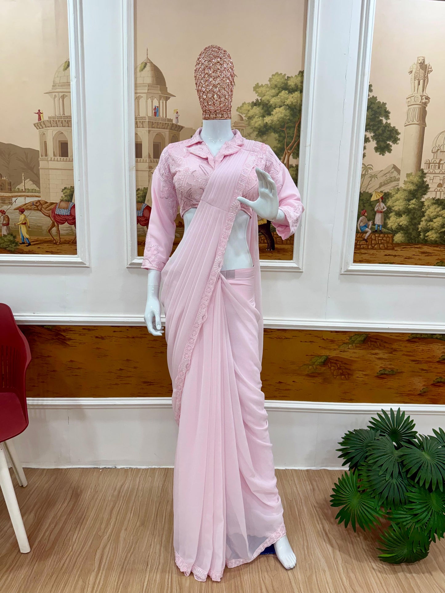 NEW SUPERHIT TRENDING READY TO WEAR SAREE WITH EMBROIDERED STYLIST BLOUSE & ON FAUX GEORGETTE FABRIC