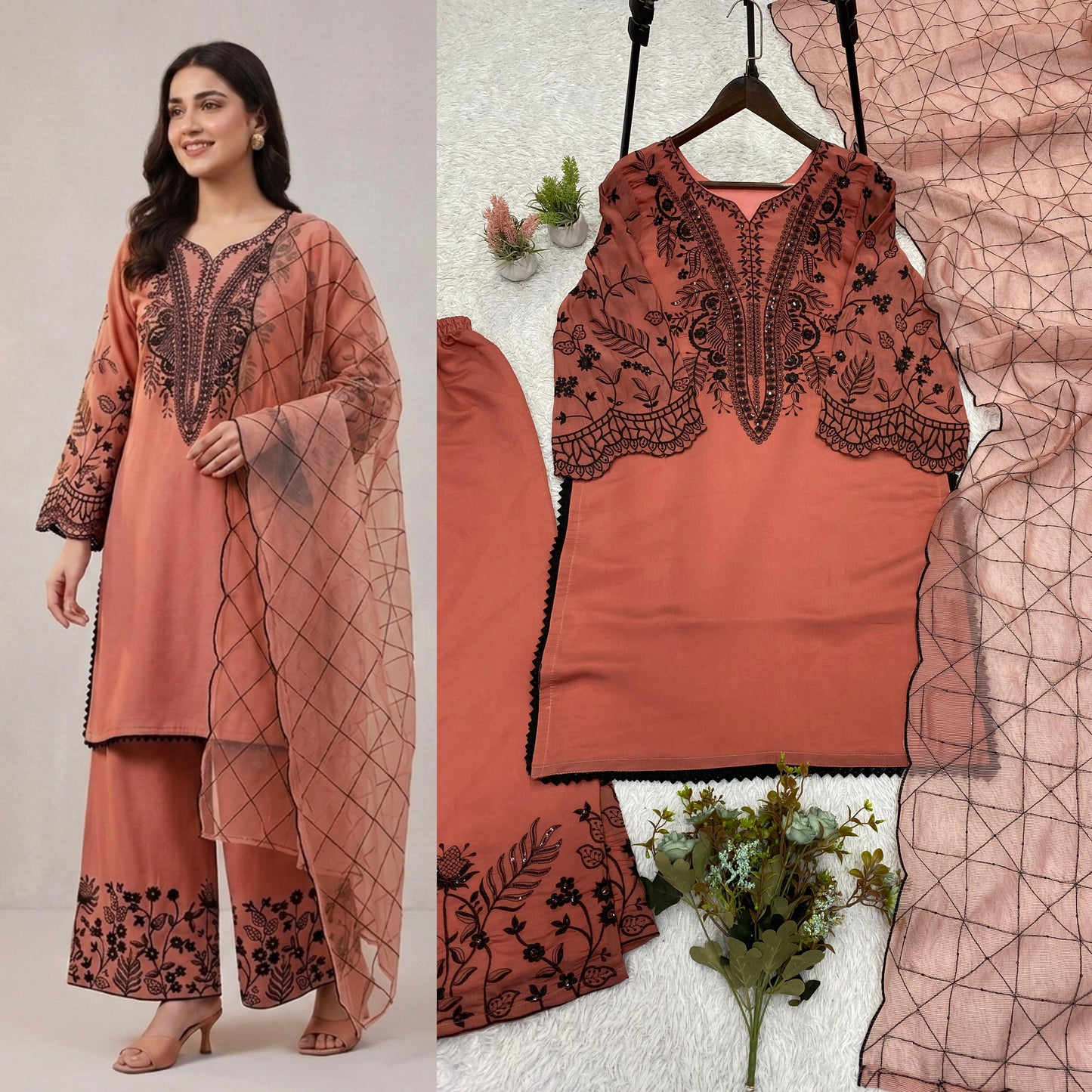 THIS FESTIVAL SEASON WEAR OUR BEAUTIFUL SEQUENCE EMBROIDERED TOP , PLAZZO  WITH DUPATTA