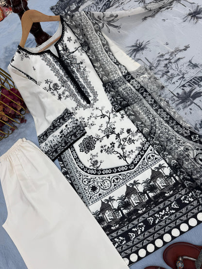 New 💃 Đěsigner Party Wear Look Printed Pur Malai Satin Long 3Pc Co-Ord Set