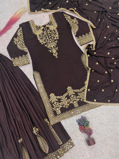 3 PIECE STYLISH TOP, PLAZAA AND DUPATTA WITH BEAUTIFUL EMBROIDERY SEQUENCE WORK