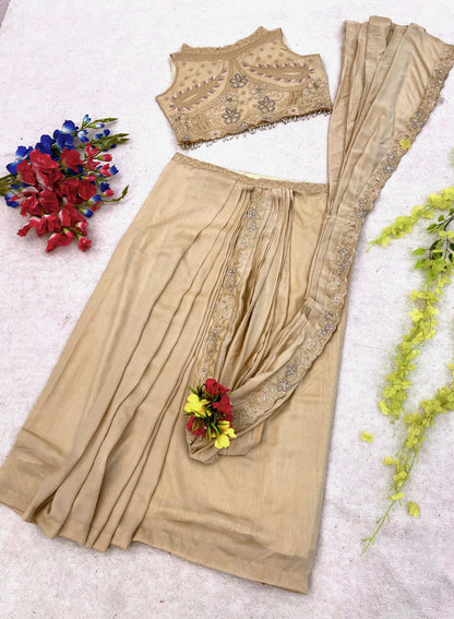 Get festive ready in our new Trending Stylelish Lehenga  set  With Embroidery Work detailing.