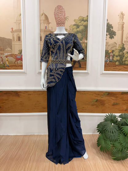 WE ARE LAUNCHING NEW SUPERHIT TRENDING READY TO WEAR SAREE WITH SEMI-BEADS & EMBROIDERED STYLIST BLOUSE & ON FAUX GEORGETTE FABRIC🥻
